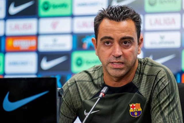 El entrenador del FC Barcelona, Xavi Hernández, en rueda de prensa de LaLiga EA Sports