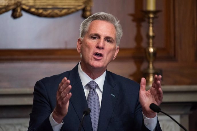 September 30, 2023, Washington, District of Columbia, USA: Speaker of the United States House of Representatives KEVIN MCCARTHY (Republican of California) holds a press conference in the Capitol in Washington, D.C. on Saturday, September 30, 2023, after