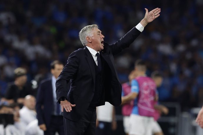 03 October 2023, Italy, Naples: Real Madrid coach Carlo Ancelotti reacts during the UEFAChampions League Group Csoccer match between Napoli and Real Madrid at the Diego Armando Maradona stadium. Photo: Alessandro Garofalo/LaPresse via ZUMA Press/dpa