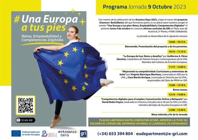 Valladolid acoge el próximo lunes la jornada 'Una Europa a tus pies: retos, empleabilidad y competencias digitales'.