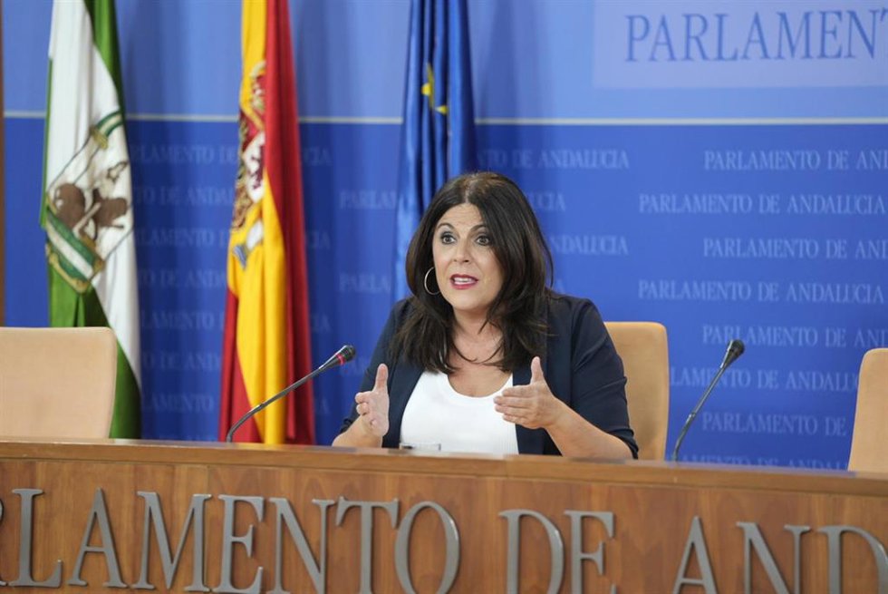 La portavoz del Grupo Socialista en el Parlamento andaluz, Ángeles Férriz, en rueda de prensa.