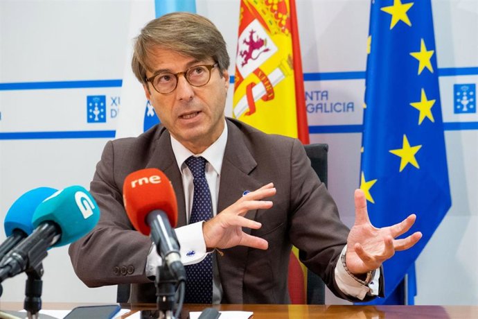 El conselleiro de Facenda e Administración Pública, Miguel Corgos, en rueda de prensa