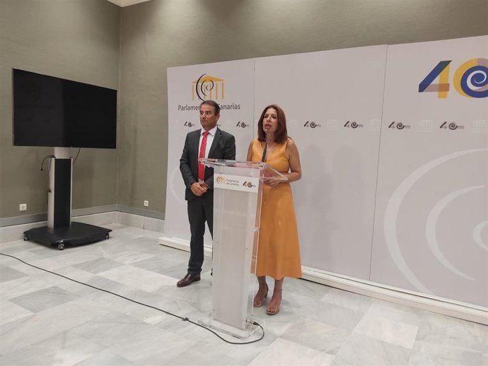 El portavoz de Educación del Grupo Parlamentario del PSOE, Marcos Hernández, y la portavoz parlamentaria en la misma materia de NC-BC, Carmen Hernández