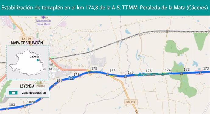 Archivo - El Ministerio de Transportes arreglará por 360.323 euros un talud de la autovía A-5 en Peraleda de la Mata