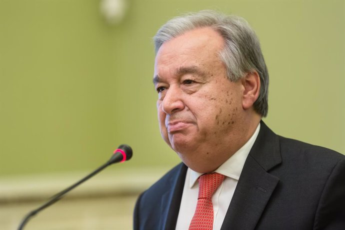 Archivo - July 9, 2017, Kyiv, Ukraine: UN Secretary-General Antonio Guterres during a joint briefing with Ukrainian President Petro Poroshenko in Kyiv. The war in Ukraine is not only a 'horror unfolding before our eyes' but also an 'assault on some of t