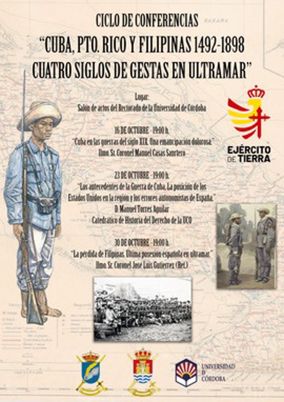 Cartel del ciclo de conferencias por los 125 años de las guerras de Cuba y Filipinas.