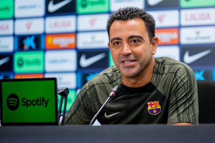 El entrenador del FC Barcelona, Xavi Hernández, en rueda de prensa de LaLiga EA Sports