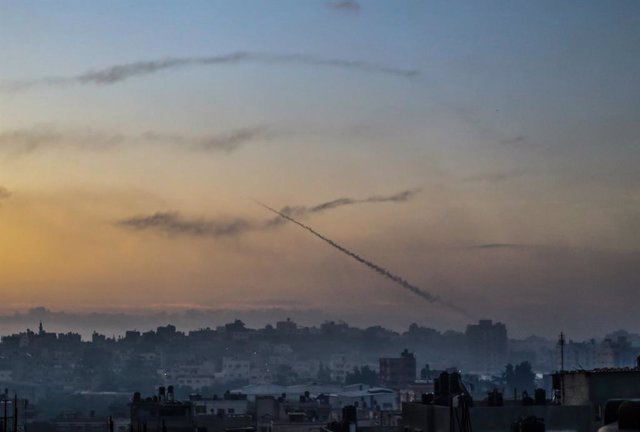 October 7, 2023, Gaza City, The Gaza Strip, Palestine: Rockets are fired by Palestinian militants into Israel, in Gaza.