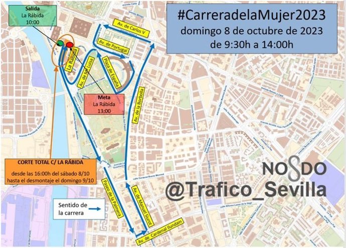 Recorrido de la Carrera de la Mujer que se celebra este domingo 8 de octubre en Sevilla capital.