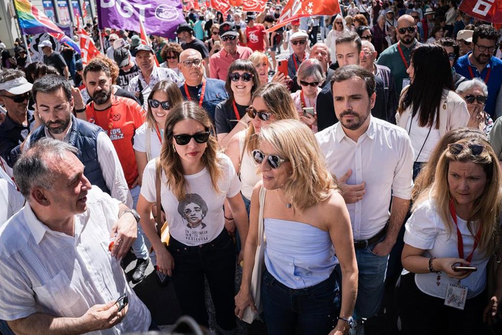Archivo - (I-D) La ministra de Igualdad, Irene Montero, la la portavoz de Podemos y candidata a la Presidencia de la Comunidad de Madrid, Alejandra Jacinto,  la vicepresidenta y ministra de Trabajo y Economía Social, Yolanda Díaz, y el ministro de Consu
