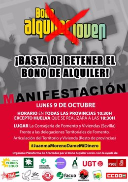 Cartel de la protesta convocada por la Plataforma Afectados por el Bono Alquiler Joven