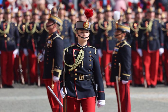 La Princesa Leonor en la jura de bandera en el Patio de Armas de la Academia General Militar de Zaragoza a 07 de Octubre de 2023 en Zaragoza (España).