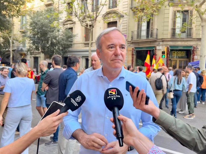 El presidente del PP-Aragon y jefe del Ejecutivo autonómico, Jorge Azcón, en Barcelona.