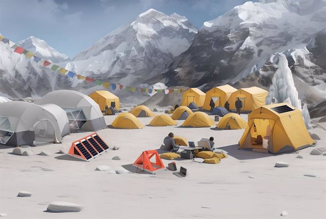 Simulación del primer campamento base sostenible del Monte Everest
