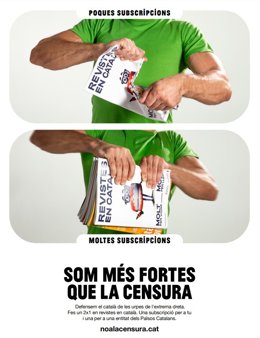 Cartell de la campanya 'Som més fortes que la censura' impulsada pel Govern de la Generalitat i l'Associació de Publicacions Peridiques en Catal (APPEC) per incentivar les subscripcions a revistes en catal