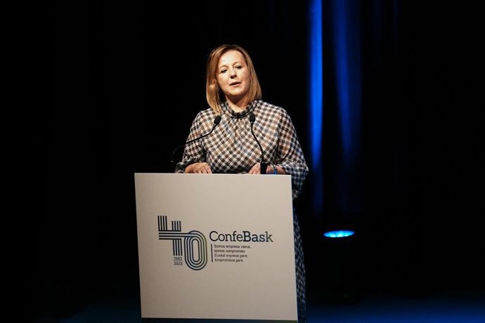 La presidenta de Confebask, Tamara Yagüe, interviene con motivo del 40 aniversario de la patronal vascaen Bilbao
