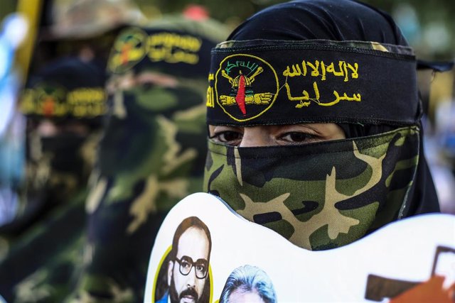 Seguidores del grupo armado palestino Yihad Islámica durante una protesta contra Israel. 