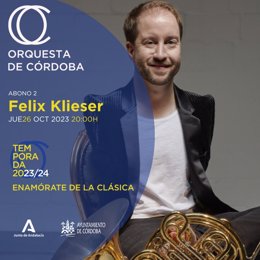 Cartel del concierto de Felix Klieser con la Orquesta de Córdoba.