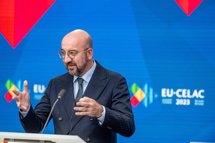 Archivo - July 18, 2023, BRUSSELS, Belgium: European Council President Charles Michel is seen at a press conference after the second day of the EU - CELAC (Comunidad de Estados Latinoamericanos y Caribenos - Community of Latin American and Caribbean State