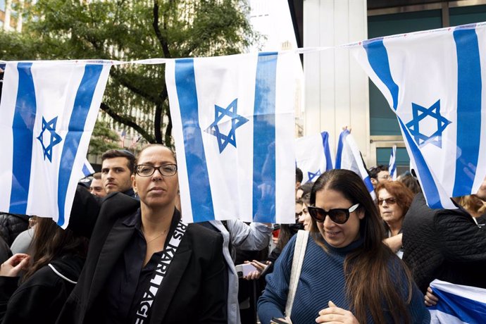 October 9, 2023, New York City, New York, United States: People holding signs in support of Israel in its current war with Hamas at a rally outside the Israeli Consulate in New York City.