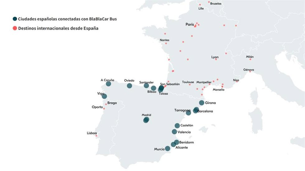 Mapa conexiones BlaBlaCar Bus