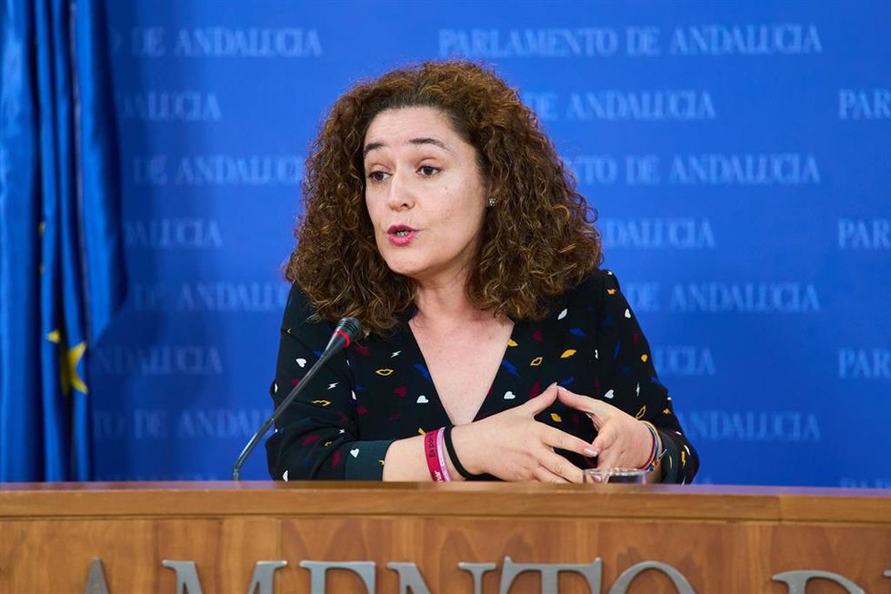 La portavoz del Grupo Por Andalucía, Inmaculada Nieto, este martes en rueda de prensa. 