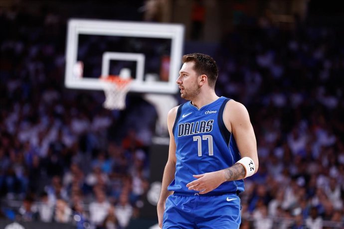 Luka Doncic of Dallas Mavericks looks on during the basketball friendly match played between Real Madrid and Dallas Mavericks at Wizink Center pavilion on October 10, 2023, in Madrid, Spain.