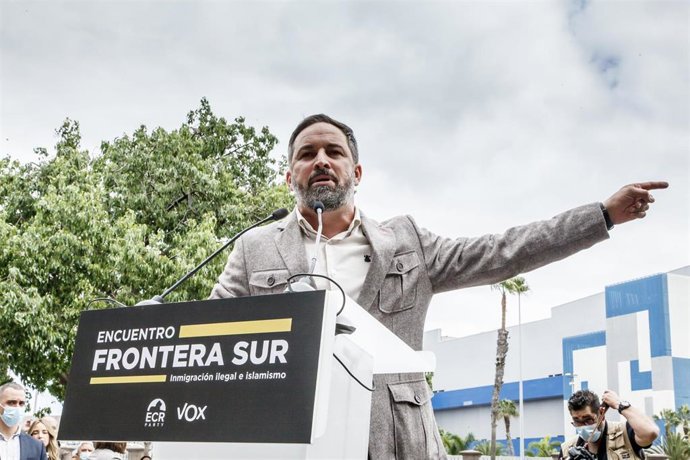 Archivo - El presidente de Vox, Santiago Abascal, en un acto en Gran Canaria sobre control de fronteras 