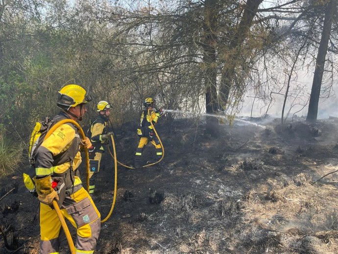 Efectivos del Ibanat combaten un incendio.