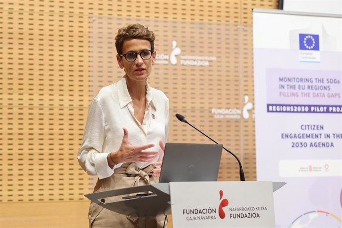 La presidenta de Navarra, María Chivite, durante la jornada 'La ciudadanía ante la Agenda 2030'