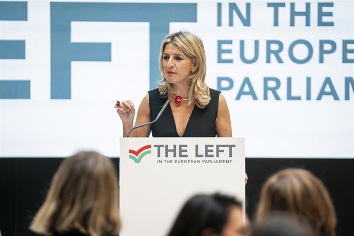 La ministra de Trabajo y Economía Social en funciones y líder de Sumar, Yolanda Díaz, interviene durante la segunda jornada de Study Days en el Espacio Larra, a 11 de octubre de 2023, en Madrid (España).