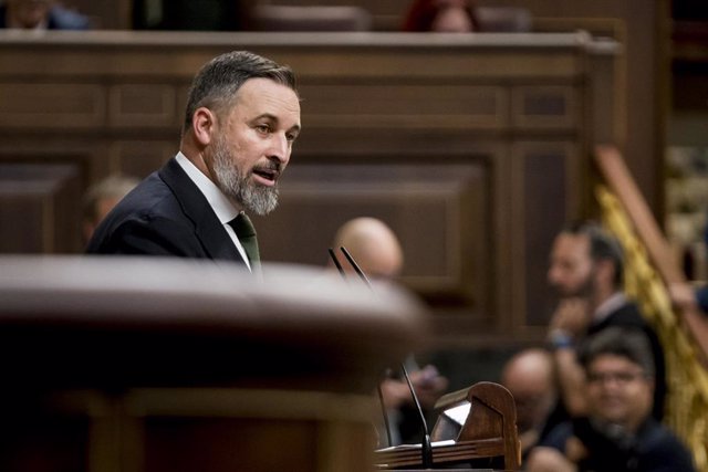 El líder de VOX, Santiago Abascal, interviene en el Congreso de los Diputados.