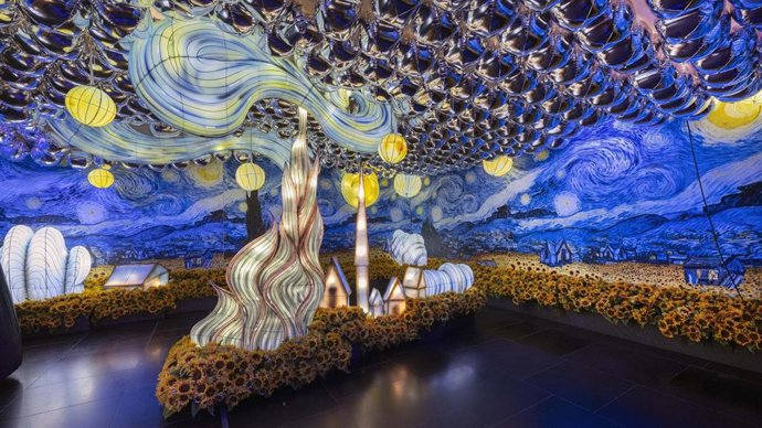 Recreación del cuadro 'Noche estrellada', del pintor Van Gogh.