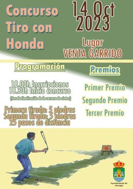 Cartel promocional del concurso de tiro con honda que tendrá lugar el 14 de octubre en Almogía.