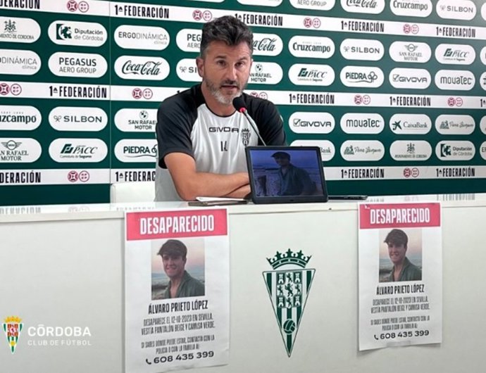 Iván Ania transmite los deseos del Córdoba CF de que aparezca el jugador juvenil Álvaro Prieto.