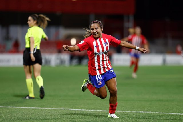 Archivo - Leicy Santos of Atletico de Madrid celebrates a goal during the Women’s Cup 2023, Final, football match played between Atletico de Madrid and AC Milan Femminile at Centro Deportivo Wanda Alcala de Henares on august 26, 2023, in Alcala de Henares