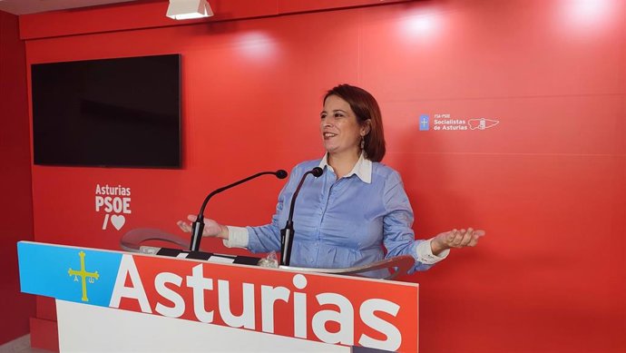 La vicesecretaria general de Acción Política e Institucional de la Federación Socialista Asturiana (FSA-PSOE) y diputada por Asturias en el Congreso, Adriana Lastra, en rueda de prensa.