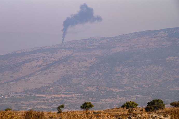 JERUSALEM, Oct. 8, 2023  -- Smoke rises in northern Israel near the border with Lebanon on Oct. 8, 2023.   Dozens of rockets and heavy artillery shells were fired toward Israeli positions on the Shebaa Farms, a disputed strip of land at the intersection