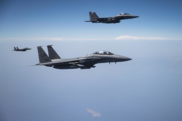 Archivo - Cazas estadounidenses F-15E Strike Eagle, imagen de archivo.