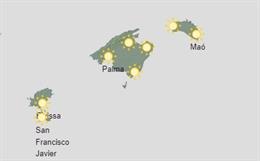 Mapa de predicción meteorológica de la Aemet para el sábado 14 de octubre de 2023 en Baleares