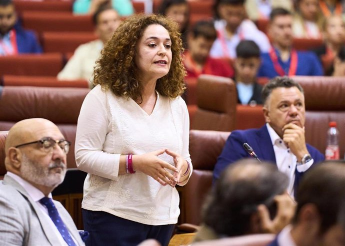 La portavoz del grupo Por Andalucía, Inmaculada Nieto, en el Pleno del Parlamento andaluz. (Foto de archivo).