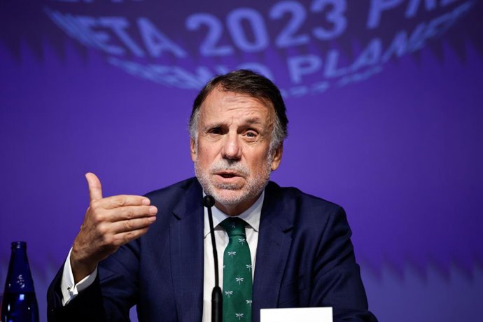El president del Grup Planeta, José Creuheras, aquest dissabte en la roda de premsa el dia abans de la LXXII Premio Planeta de Novella
