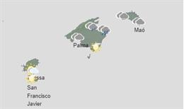 Mapa de la predicción meteorológica para este domingo, 15 de octubre, en Baleares