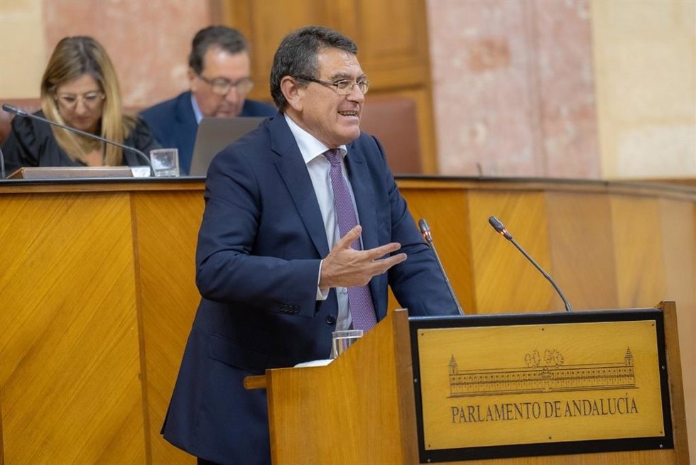 El diputado autonómico de VOX por Huelva, Rafael Segovia, durante su intervención en el Parlamento.