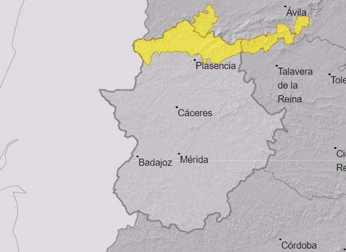Aviso amarillo por lluvias en el norte de Cáceres