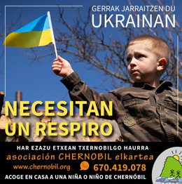 Cartel de campaña de Chernobil elkartea para albergar niños de Ucrania