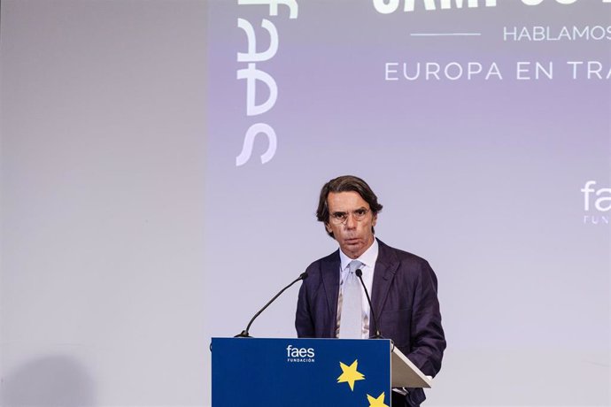 Archivo - El expresidente del Gobierno de España José María Aznar interviene durante la inauguración de una nueva edición del Campus FAES, en el Hotel Petit Palace Savoy Alfonso XII, a 12 de septiembre de 2023, en Madrid (España). 