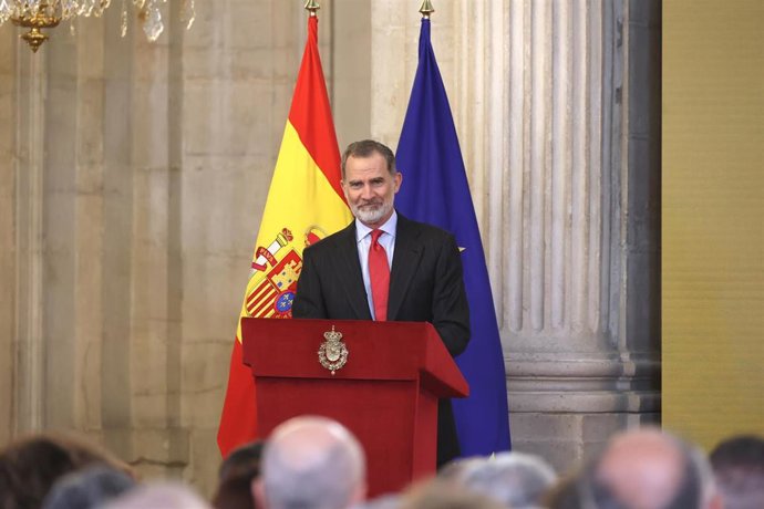 Archivo - El Rey Felipe durante su discurso en el acto de presentación pública del "Portal Digital de Historia Hispánica, de la Real Academia de la Historia, a 28 de febrero de 2023, en Madrid (España).