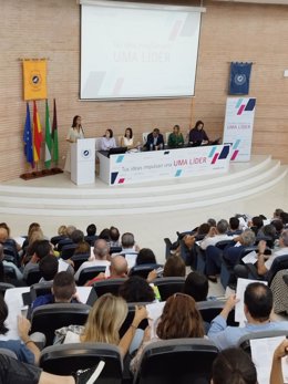 Teo López Navarrete en un acto en la Facultad de Ciencias de la Comunicación y Turismo.