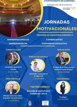 Cartel de las jornadas motivacionales organizadas por el Ayuntamiento de Carmona, en Sevilla.